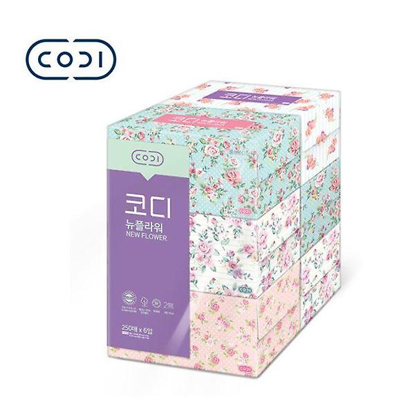  코디 뉴플라워 미용티슈 2겹 갑티슈 각 250매x6입