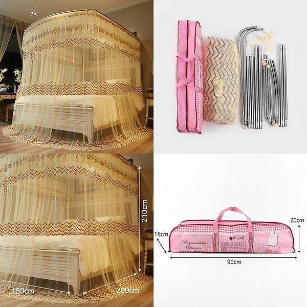  사각 침대 모기장 베이지 150x200 캐노피 방충망