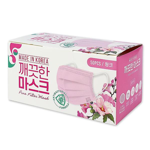  국내생산 3중필터 깨끗한마스크 덴탈 핑크 50매