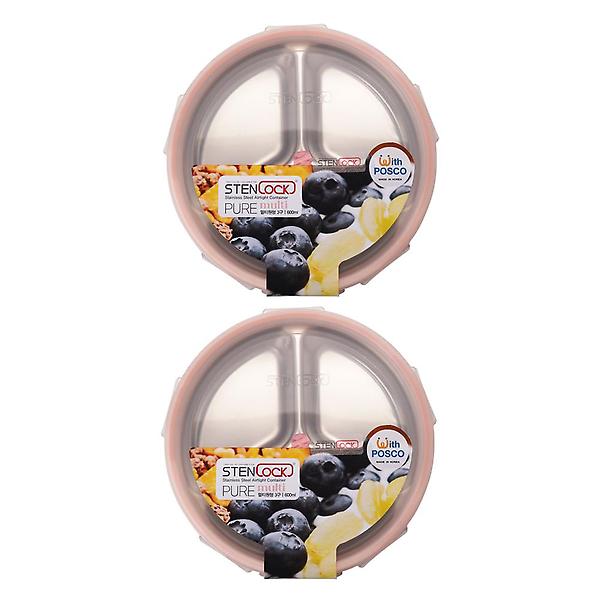  스텐락 국산 스텐밀폐용기 나눔용기 퓨어 멀티원형 3호 600ml 2P세트