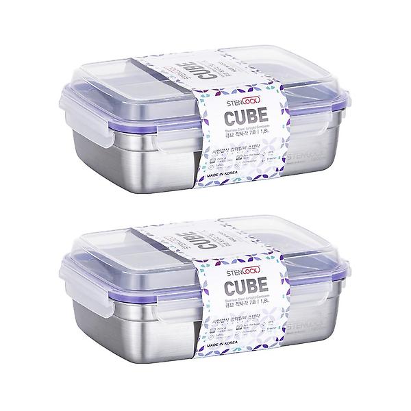  스텐락 국산 스텐밀폐용기 큐브 7호 1,800ml 2P세트