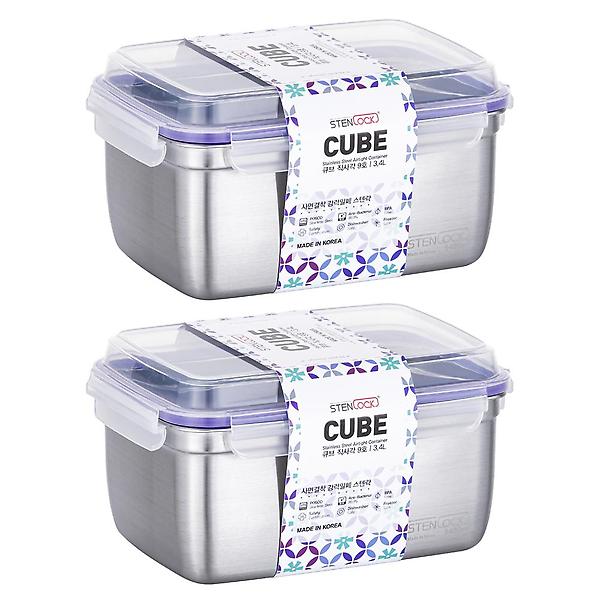  스텐락 국산 스텐밀폐용기 큐브 9호 3,400ml 2P세트
