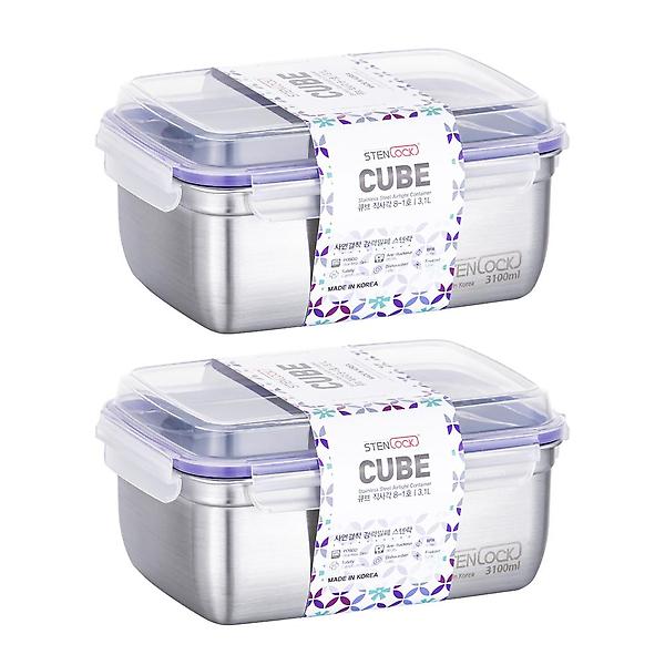  스텐락 국산 스텐밀폐용기 큐브 8호 2,600ml 2P세트