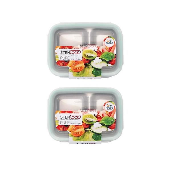  스텐락 국산 스텐밀폐용기 나눔용기 퓨어 멀티직사각 1호 300ml 2P세트