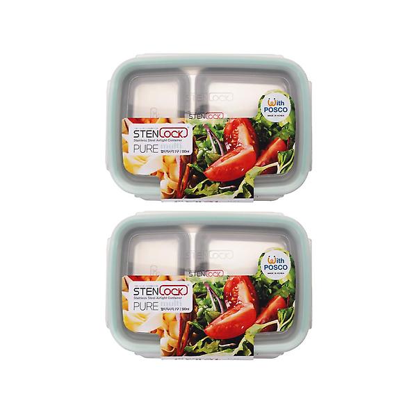 스텐락 국산 스텐밀폐용기 나눔용기 퓨어 멀티직사각 2호 500ml 2P세트