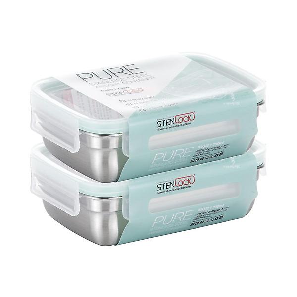  스텐락 국산 스텐밀폐용기 퓨어 직사각 5호 730ml 2P세트
