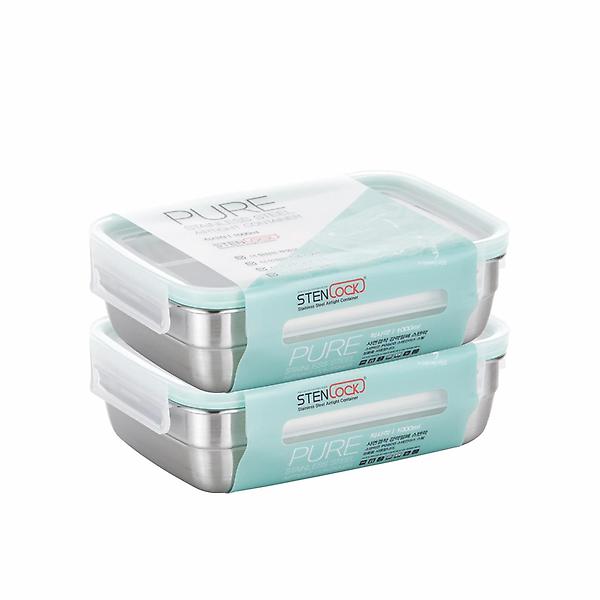  스텐락 국산 스텐밀폐용기 퓨어 직사각 6-1호 1000ml 2P세트