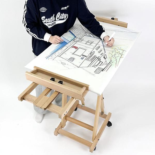  올지 대작 100호이젤 원목 대형 전문가용 수평 이젤 고급 높이각도조절 입시 유화 수채화 미술