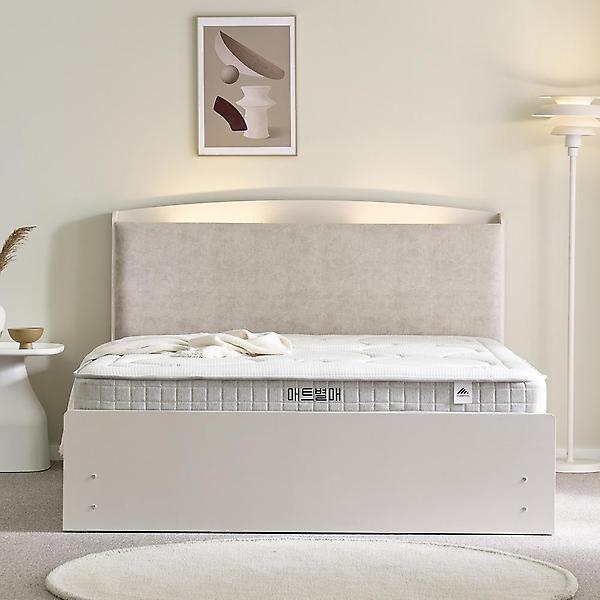  메리엄 패브릭 LED 수납헤드 2단 침대 프레임 K