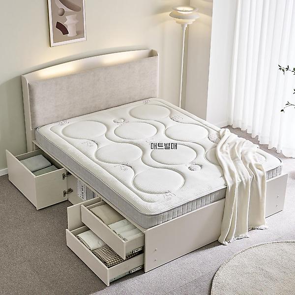  메리엄 패브릭 LED 수납헤드 2단 침대 프레임 K