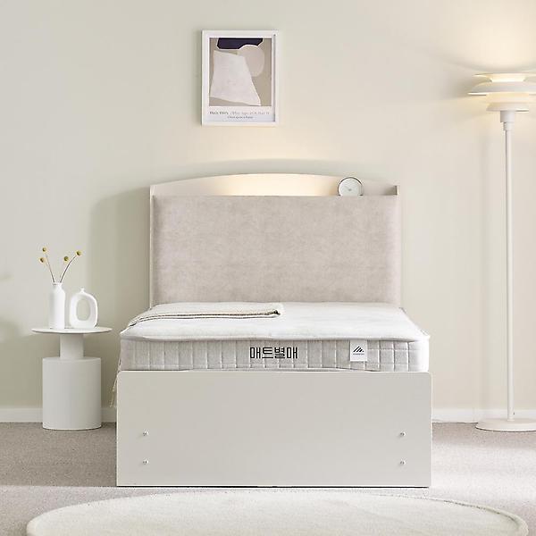  메리엄 패브릭 LED 수납헤드 2단 침대 프레임 SS