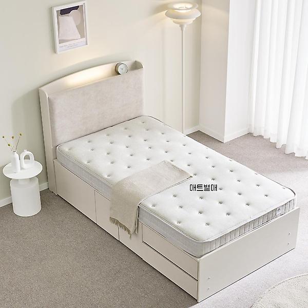  메리엄 패브릭 LED 수납헤드 2단 침대 프레임 SS