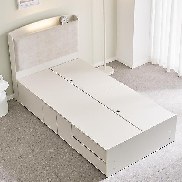  메리엄 패브릭 LED 수납헤드 2단 침대 프레임 SS