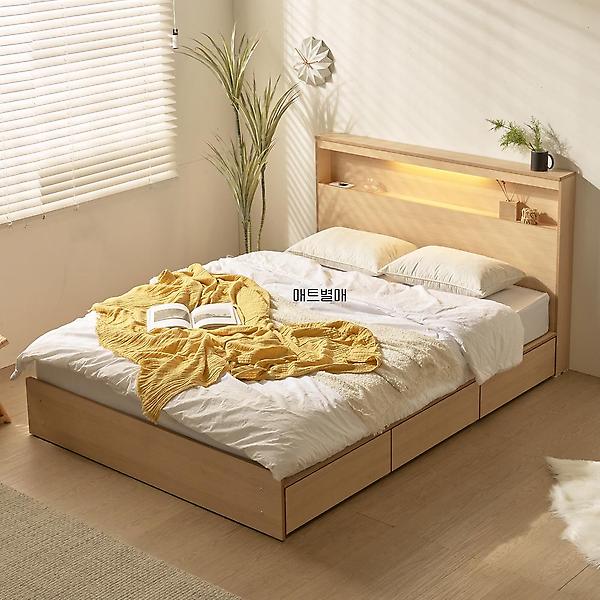  아이앤 세피아 LED 수납헤드 1단 침대 프레임 퀸 WF