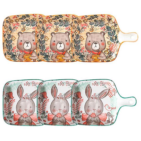  윌리브 동물캐릭터 도자기 앞접시 손잡이 접시 2종 세트, 오렌지, 민트, 3세트