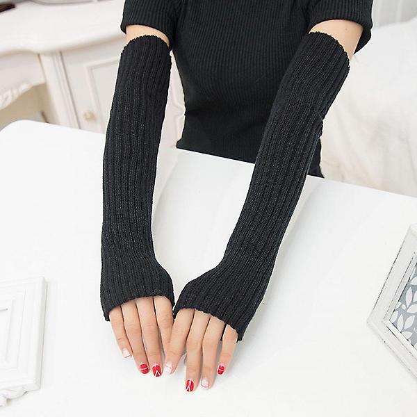  골지 니트 롱 암워머(블랙)