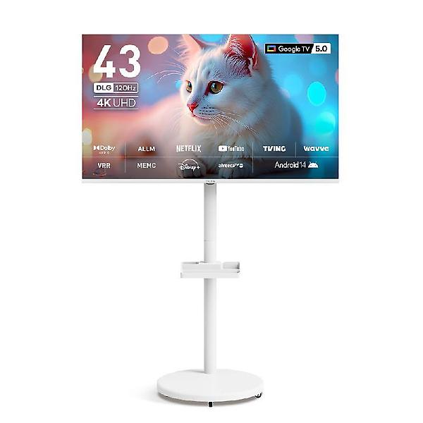  프리즘 프리무빙 109cm 4K UHD 화이트 구글 5.0 스마트 TV CP43G5W + 이동식 스탠드 PL2743 / 삼탠바이미