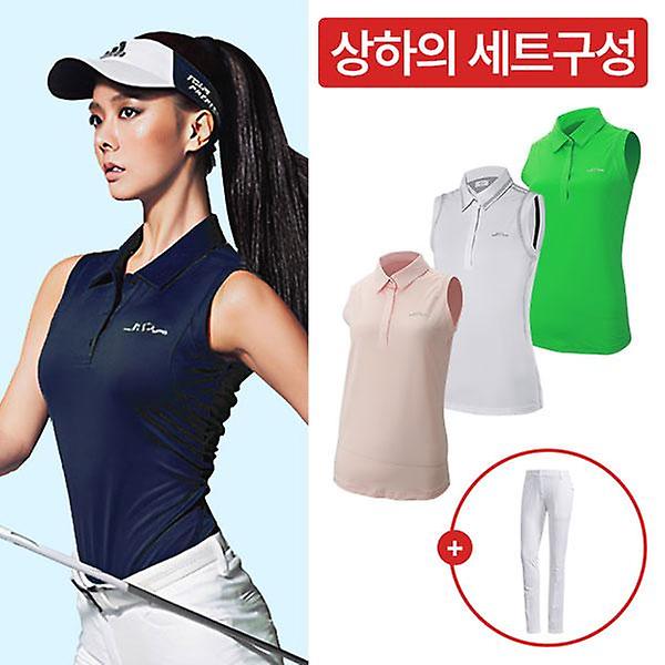  [상하의 셋업] 아디다스 SS 아디퓨어 민소매 폴로 여성 티셔츠 + 아디다스 SS 벤틸레이션 여성 골프 바지