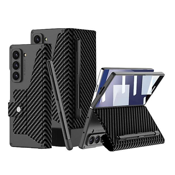  갤럭시 Z폴드7 카본 패턴 카드 펜 수납 가죽 케이스