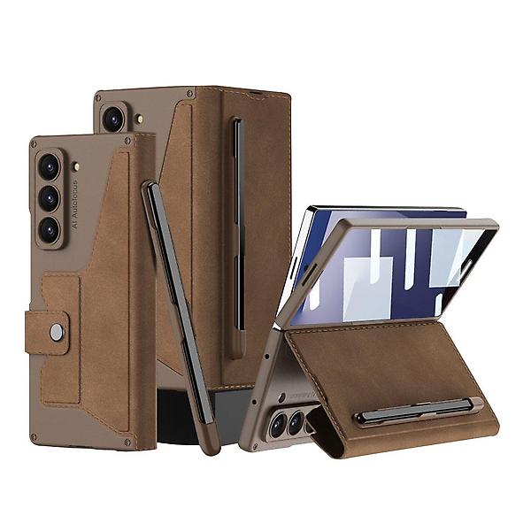  갤럭시 Z폴드7 카본 패턴 카드 펜 수납 가죽 케이스