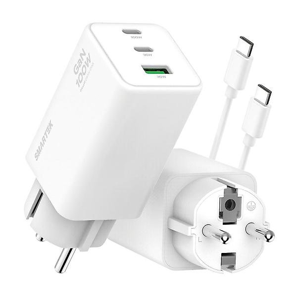 스마텍 100W GAN PD 접지 플러그 3포트 멀티 초고속 충전기 STQC-Anti100W