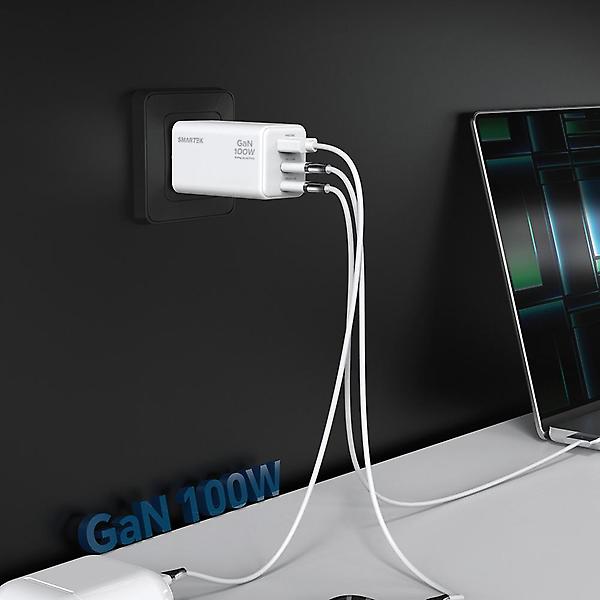  스마텍 100W GAN PD 접지 플러그 3포트 멀티 초고속 충전기 STQC-Anti100W