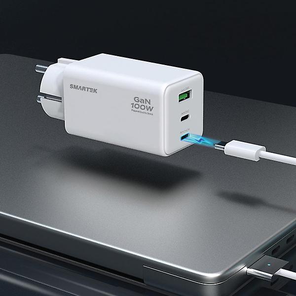  스마텍 100W GAN PD 접지 플러그 3포트 멀티 초고속 충전기 STQC-Anti100W