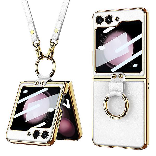  갤럭시 Z플립7 케이스 가죽 링 목걸이 스트랩 풀커버
