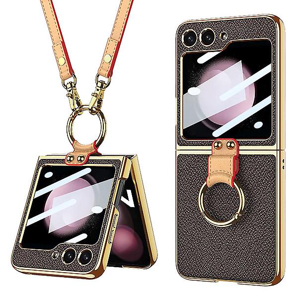  갤럭시 Z플립7 케이스 가죽 링 목걸이 스트랩 풀커버
