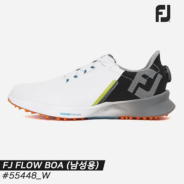  2022 풋조이 FJ 플로우(FJ FLOW) 스파이크리스 보아 골프화[55448/W/화이트+블랙+오렌지][남성용][10mm 큼]