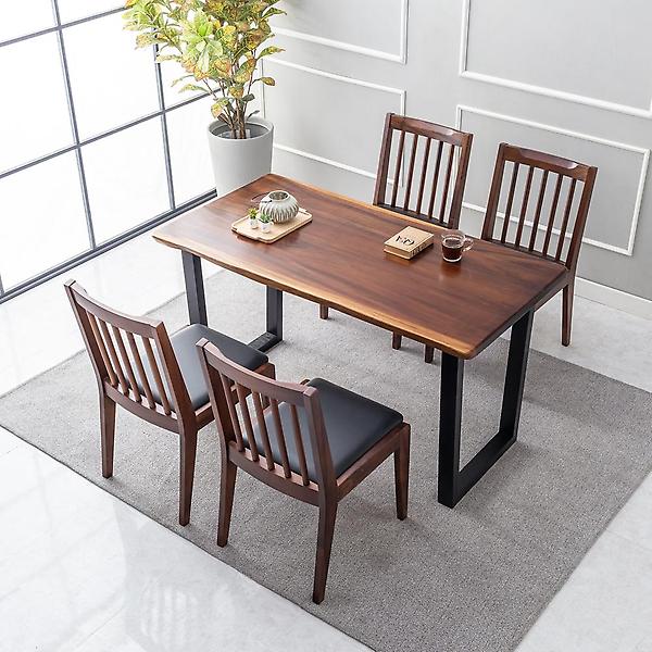  아이앤 리하트 로즈우드 장미원목 4인 식탁 세트 의자형 우드슬랩 IK