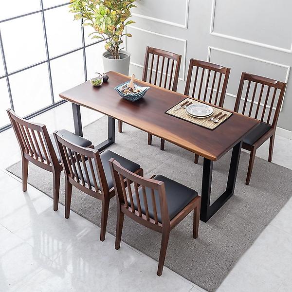  아이앤 리하트 로즈우드 장미원목 6인 식탁 세트 의자형 우드슬랩 IK