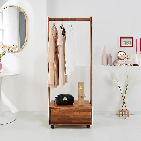  아이앤 리안 멀바우 원목 600 이동식 행거 WT