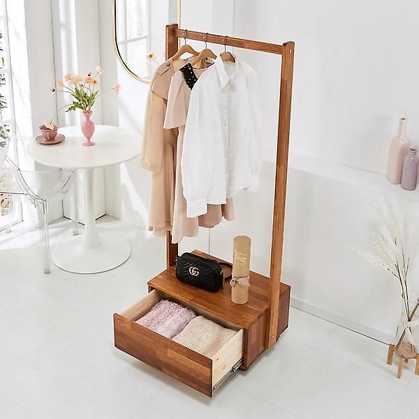  아이앤 리안 멀바우 원목 600 이동식 행거 WT