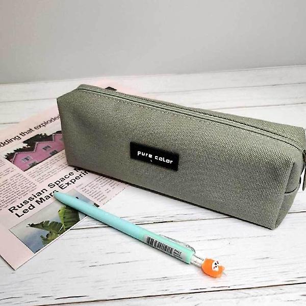  그린 캔버스 필통 대용량 사각 지퍼 고등학생 중학생 초등 대학생