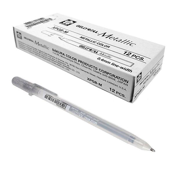 12개 0.8mm 사쿠라 메탈릭 XPGBM 실버 젤리롤펜