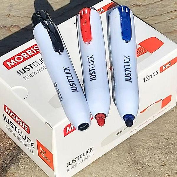  모리스 JUSTCLICK 굵은닙 노크식 화이트 보드마카 1타