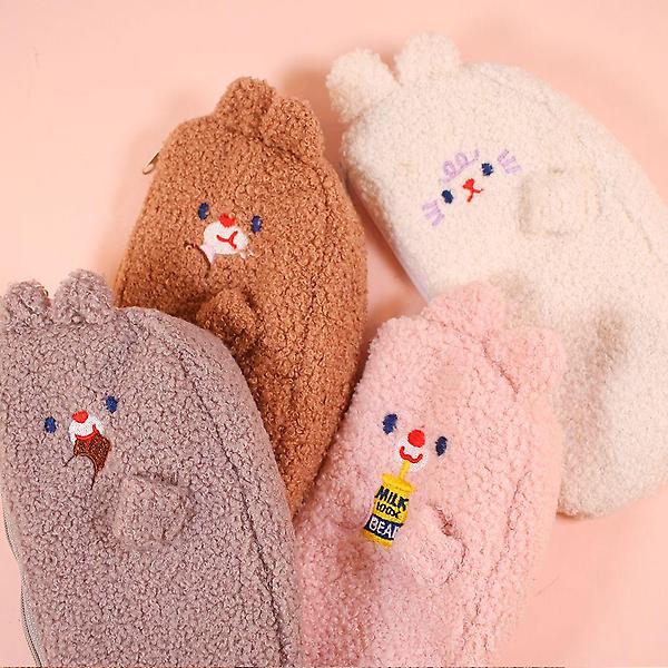  귀여운 양털 뽀글이 필통 4종/토끼 곰돌이 캐릭터 큰