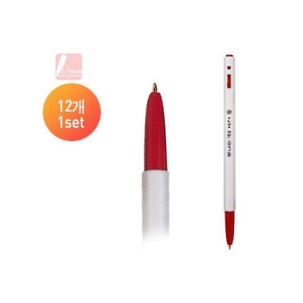  필기구 볼펜류 유성펜153볼펜 0.7(적색) 12개 1타스