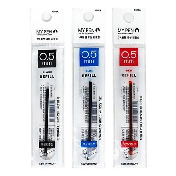  마이펜)3색볼펜 리필심(0.5mm/빨강)-다스(12개입)