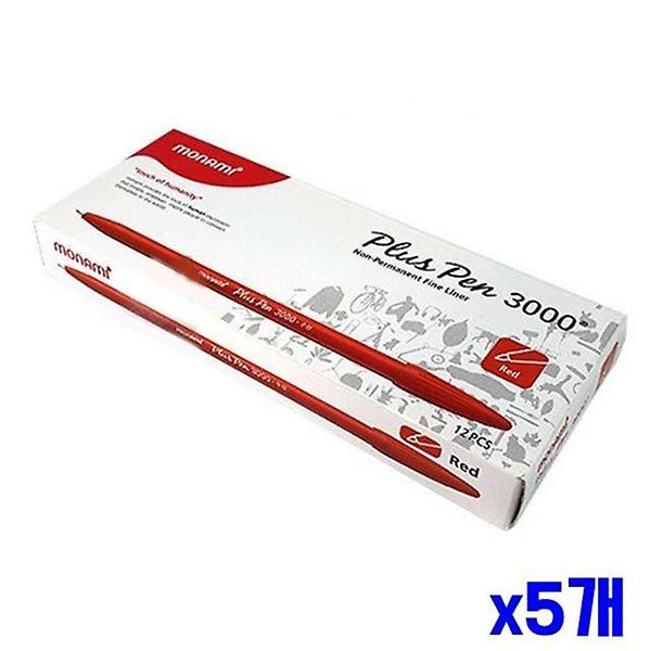  0.4mm 모나미 플러스펜 빨강 12개입 x5개