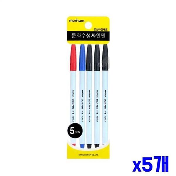  선명한 수성 싸인펜 5P 혼합 x5개 문구용 사무용펜