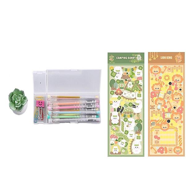  좋은 품질 펜슬박스1개+스티커2개 반투명 사각 필통펜