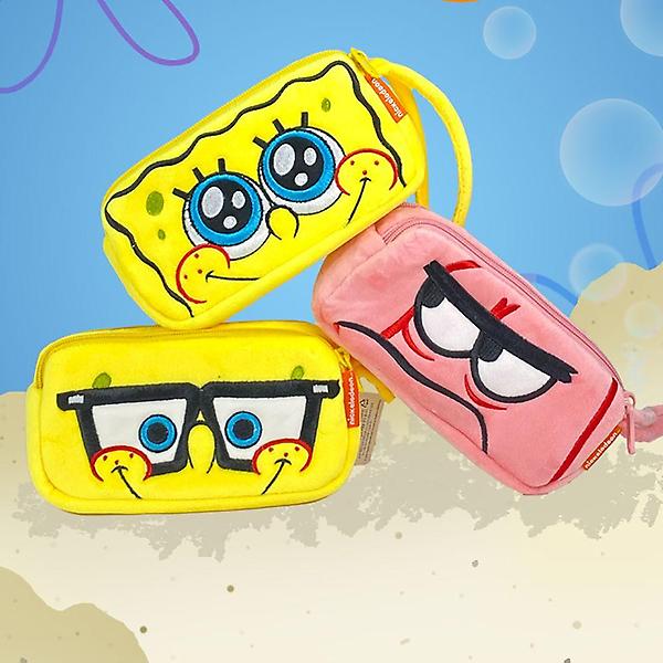  스폰지밥 캐릭터 2단 지퍼 스트랩 필통 파우치 3types