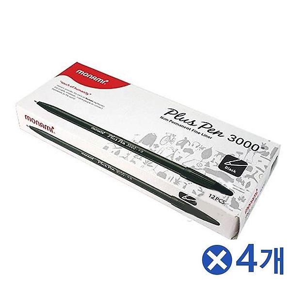  수성 모나미 플러스펜 검정 12개입x4개 일러스트