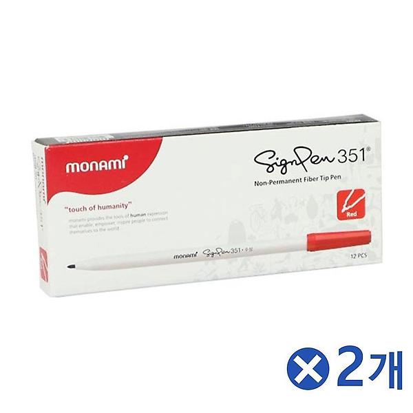  모나미 수성싸인펜 빨간색 12Px2개 수성펜