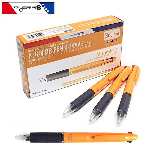  모닝글로리 K칼라 3색 볼펜 오렌지 1다스 12자루