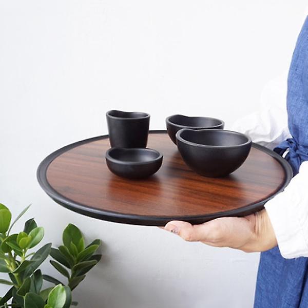  지코멜라민 브라운우드 논슬립 트레이 원형쟁반 중 35.5cm