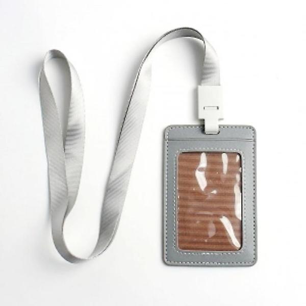  명찰 그레이 가죽 세로형 사원증 케이스 목걸이줄 2p
