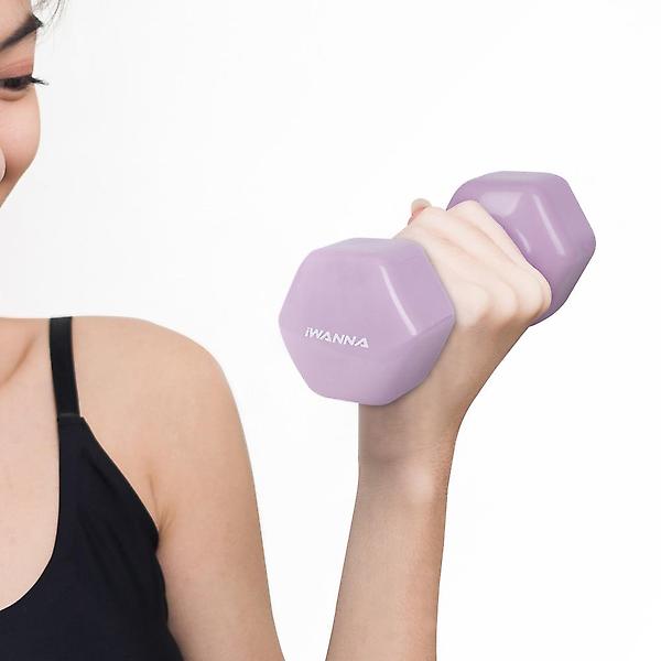  아이워너 PVC 뷰티 육각 덤벨 4kg 스위트라벤더 예쁜 여자 아령 헬스 홈트